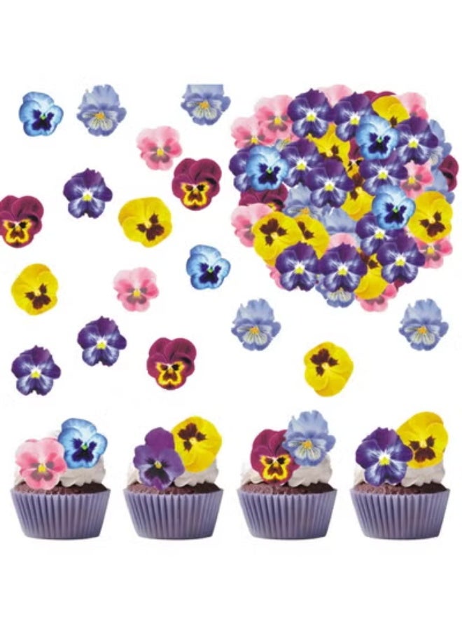 fantasize 60 PCS Edible Pansy Cake Decorations, Edible Flowers for Cake, Edibles Flowers for Cakes, Cake Decoration, Edible Wafer Flowers for Cakes Decoration, Weddings, Baby Showers - Image 1